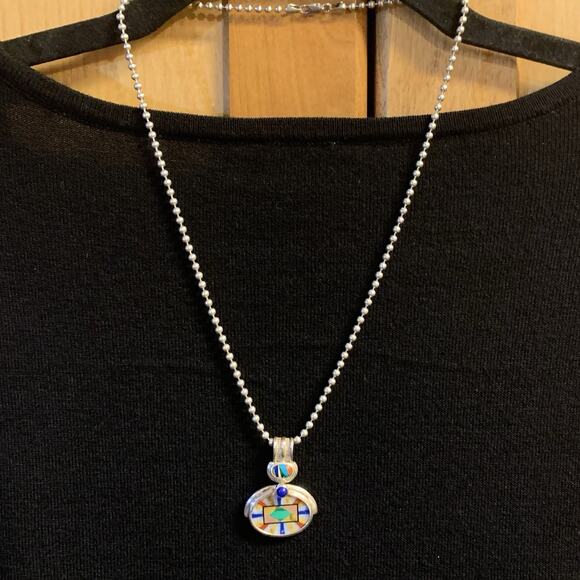 Whitney Kelly Sterling Silver and Multi Color Pendant on Sterling Ball Chain - Picture 1 of 10